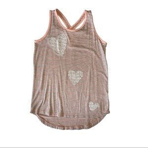 Pink Gray Striped Heart Tank Top Size Medium GUC